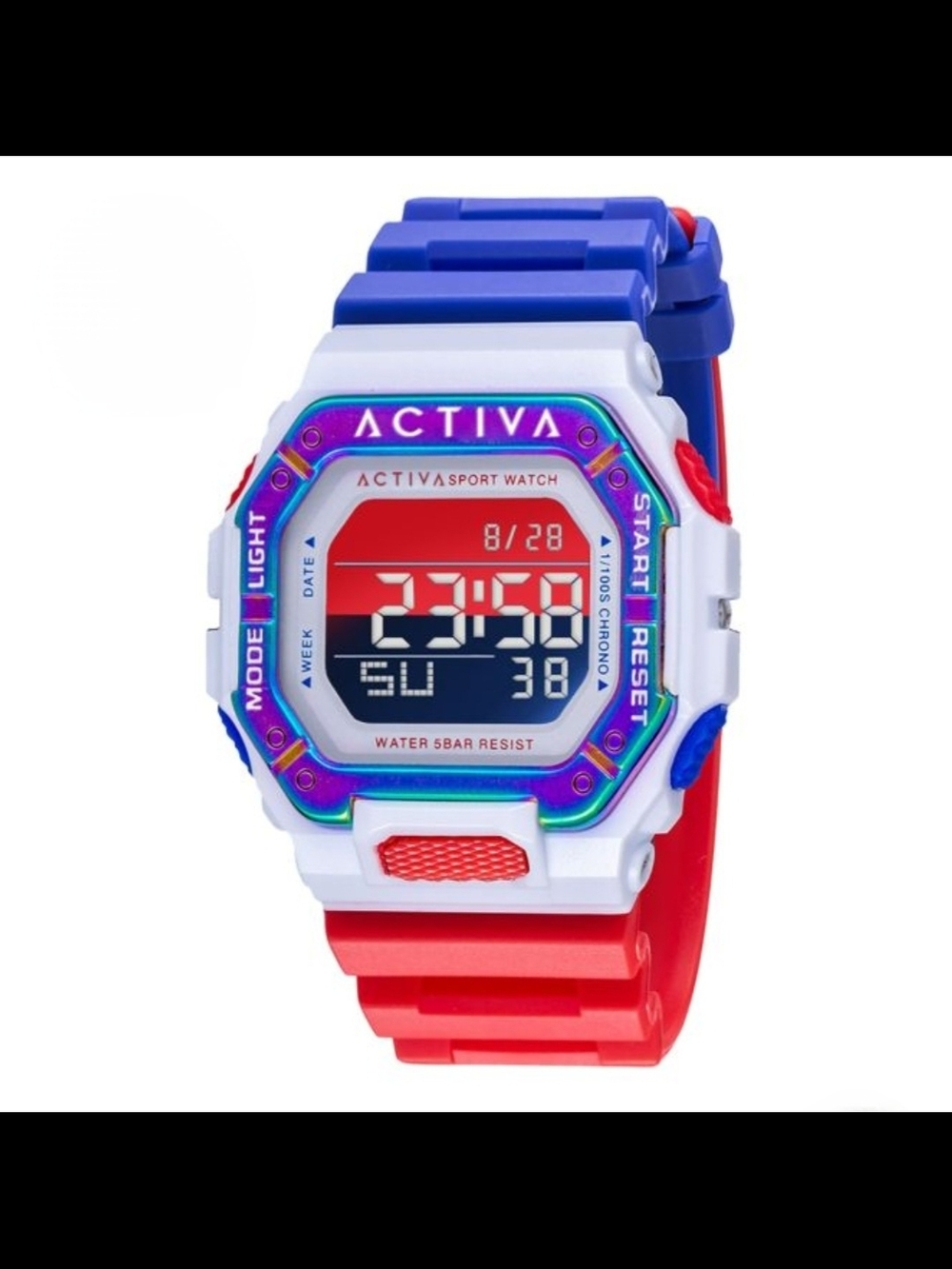 Activa Digital Sport Watch - White, Red & Blue